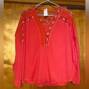 Free People Lola Lace Trim V-Neck Boho Top